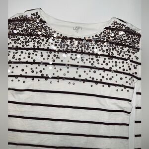 Loft- Striped Embellished Sequin Long Sleeve Top